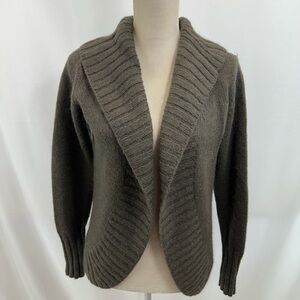 R Lambswool Angora Blend Open Front Cardigan MEDIUM Gray Designed In France